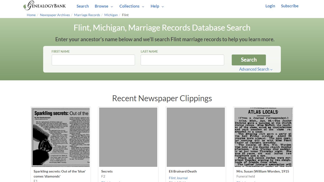 Flint , Michigan , Marriage Records Database Search