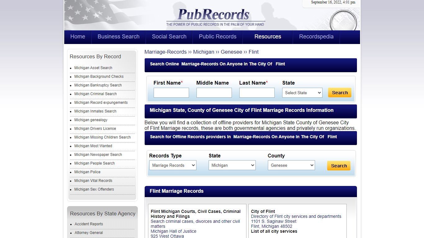 Flint, Genesee County, Michigan Marriage Records